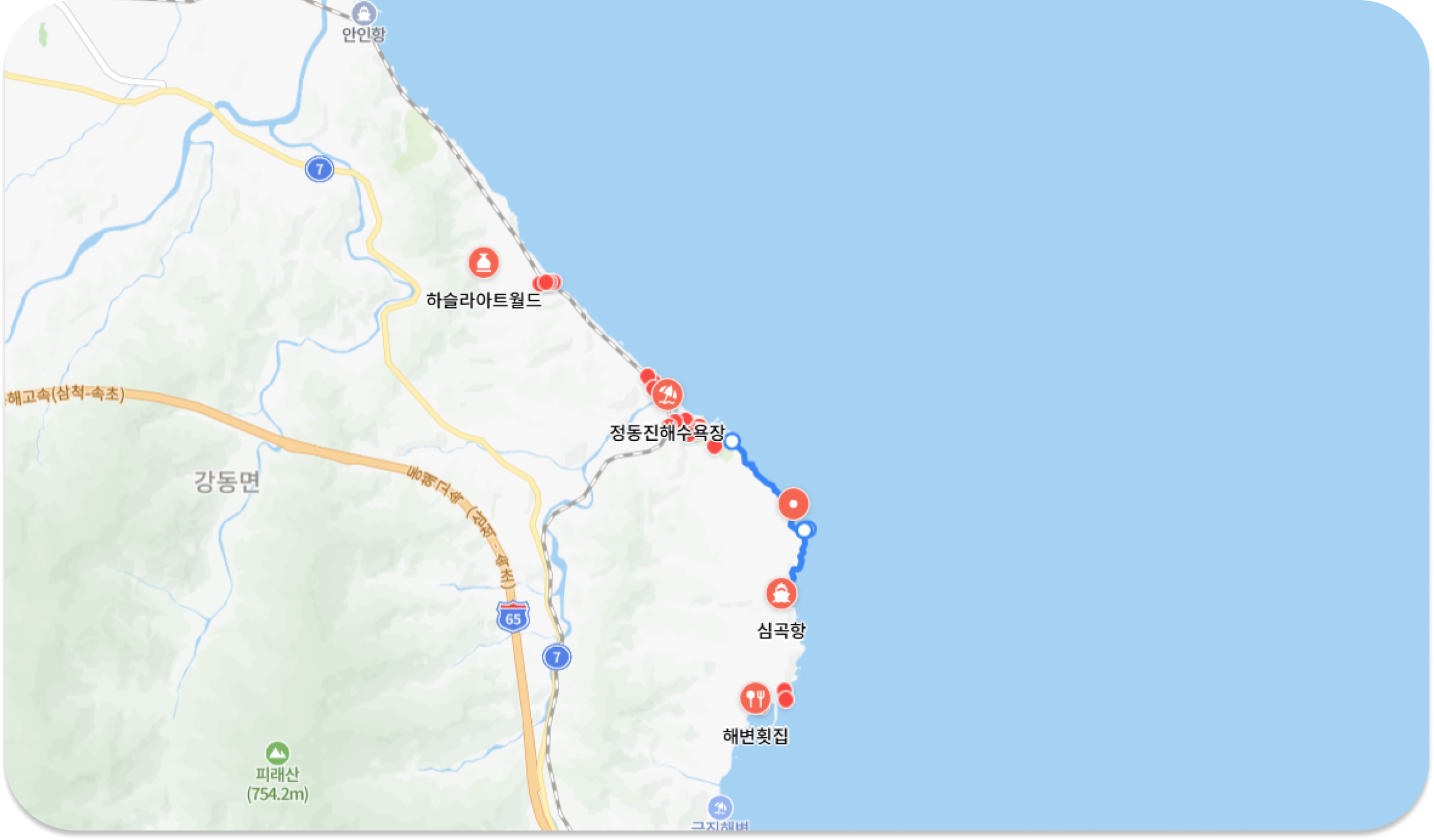 정동진 해변 & 모래시계공원 지도